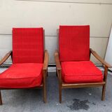 Pair of 70's Scandinavian style teak armchairs