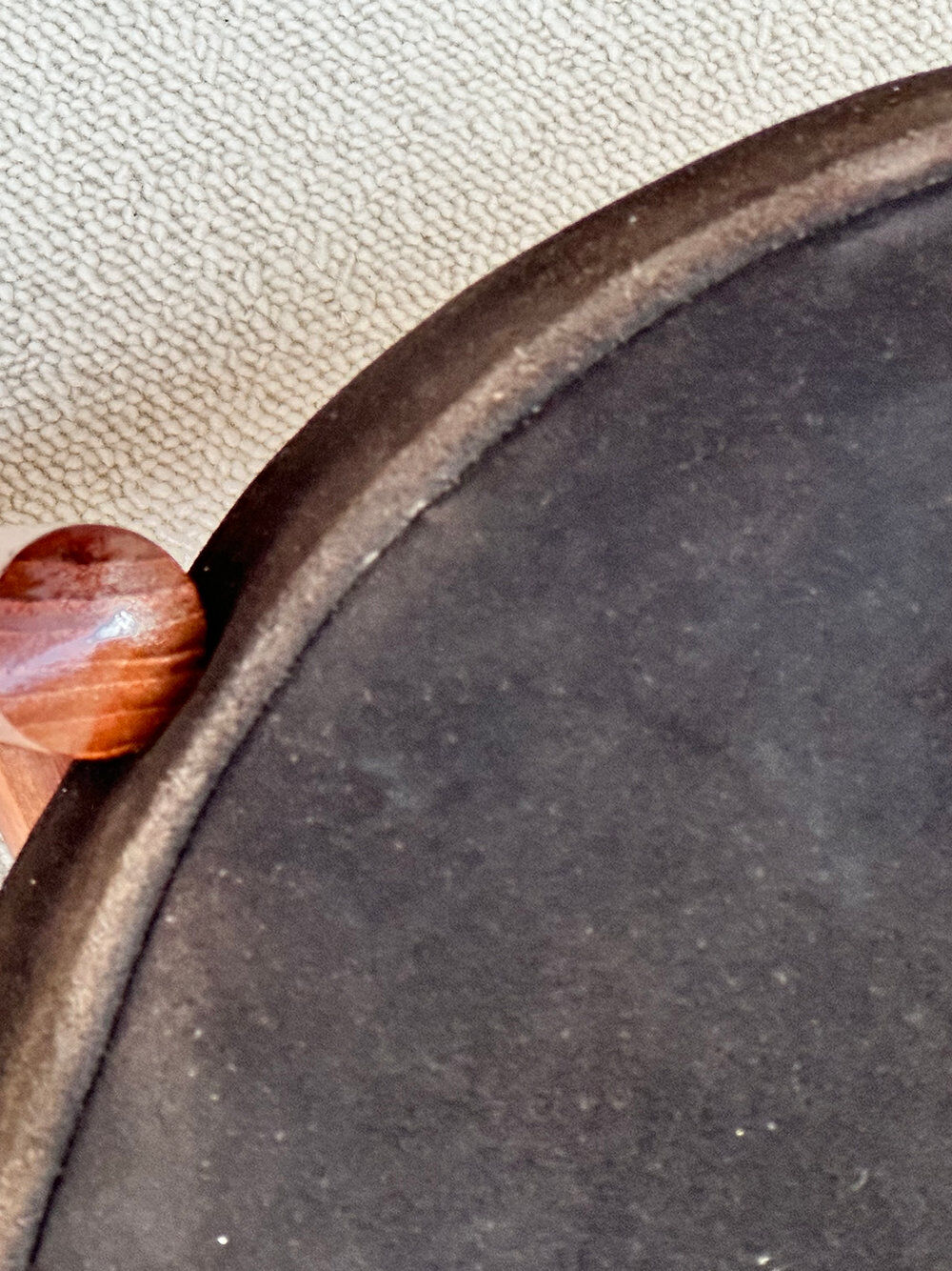 Teak and suede footstool, Hugo Frandsen, Spottrup Mobelfabrik, Denmark