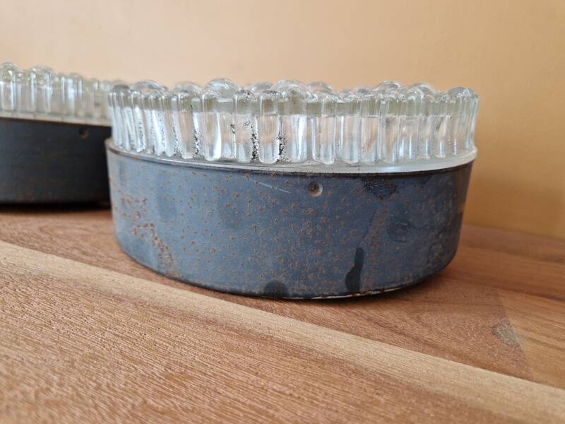 Pair of ceiling lights - staff leuchten - in moulded bubble glass - design 1960