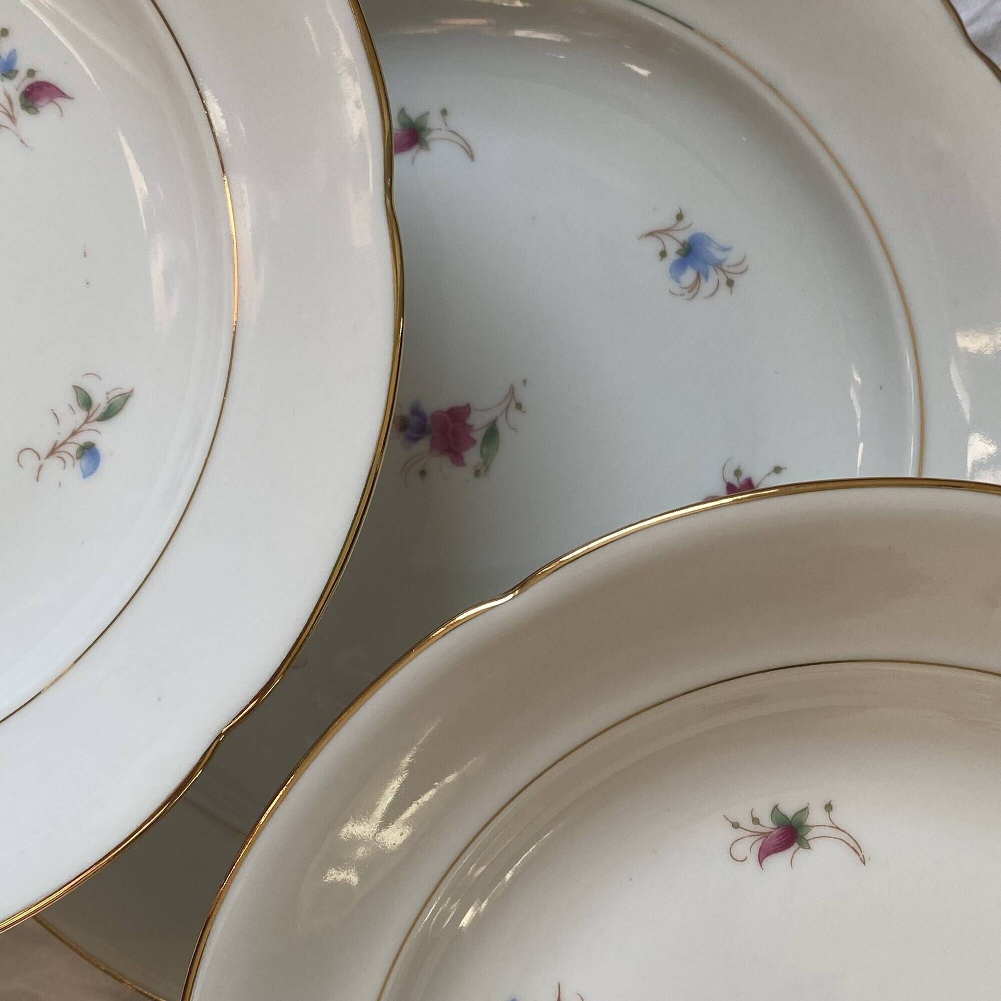 Set of 6 antique porcelain soup plates with gilding PL Limoges
