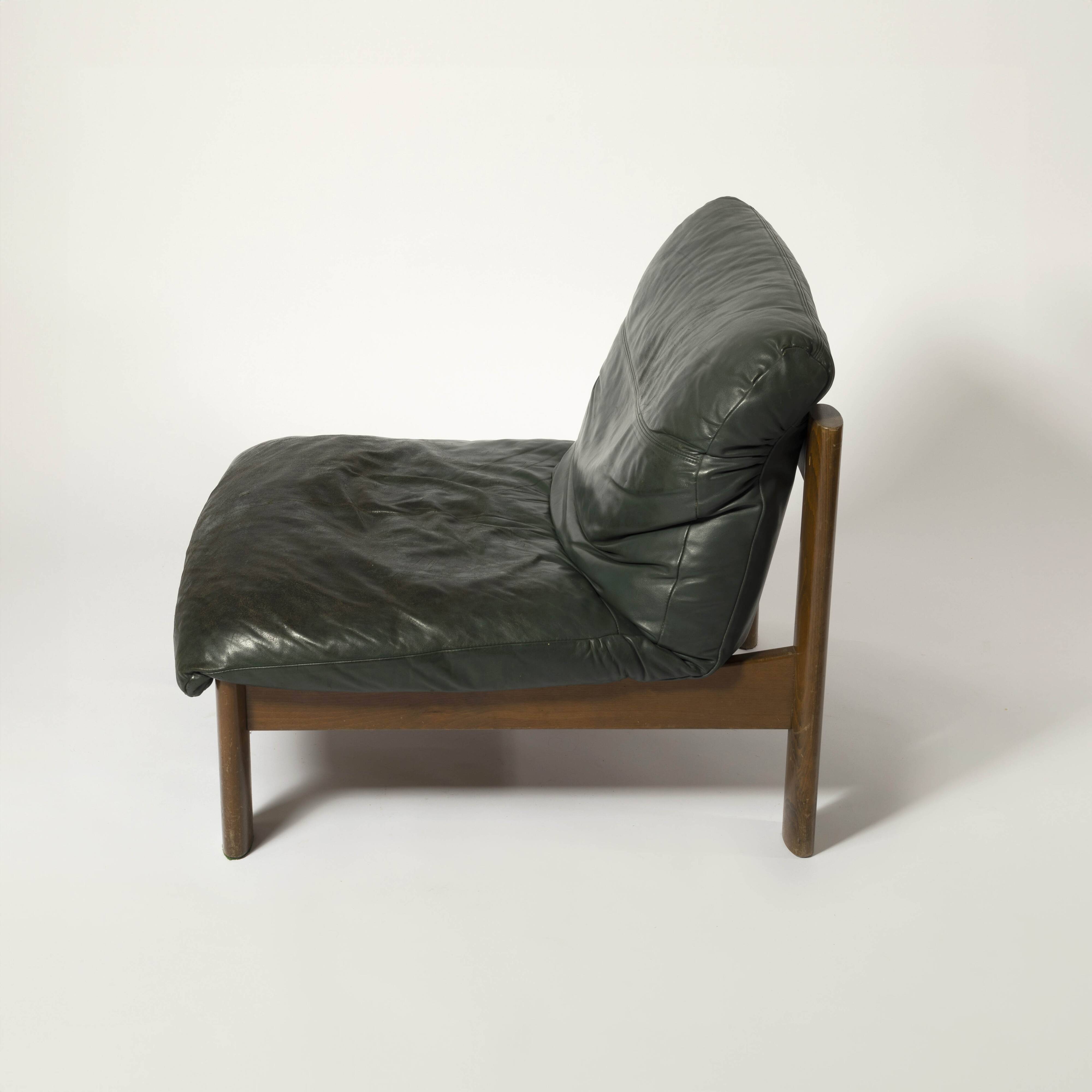 Sling chair in wood and green leather, germany, 1970s