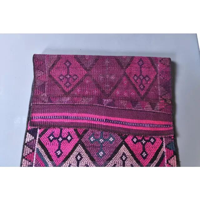 Vintage Hot Pink Turkish Hand-Knotted Runner 81x390