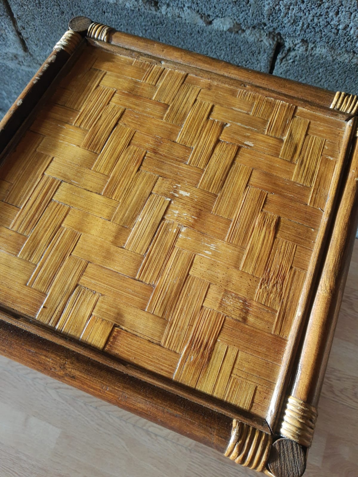 3-tier rattan and bamboo shelf from the 70s vintage