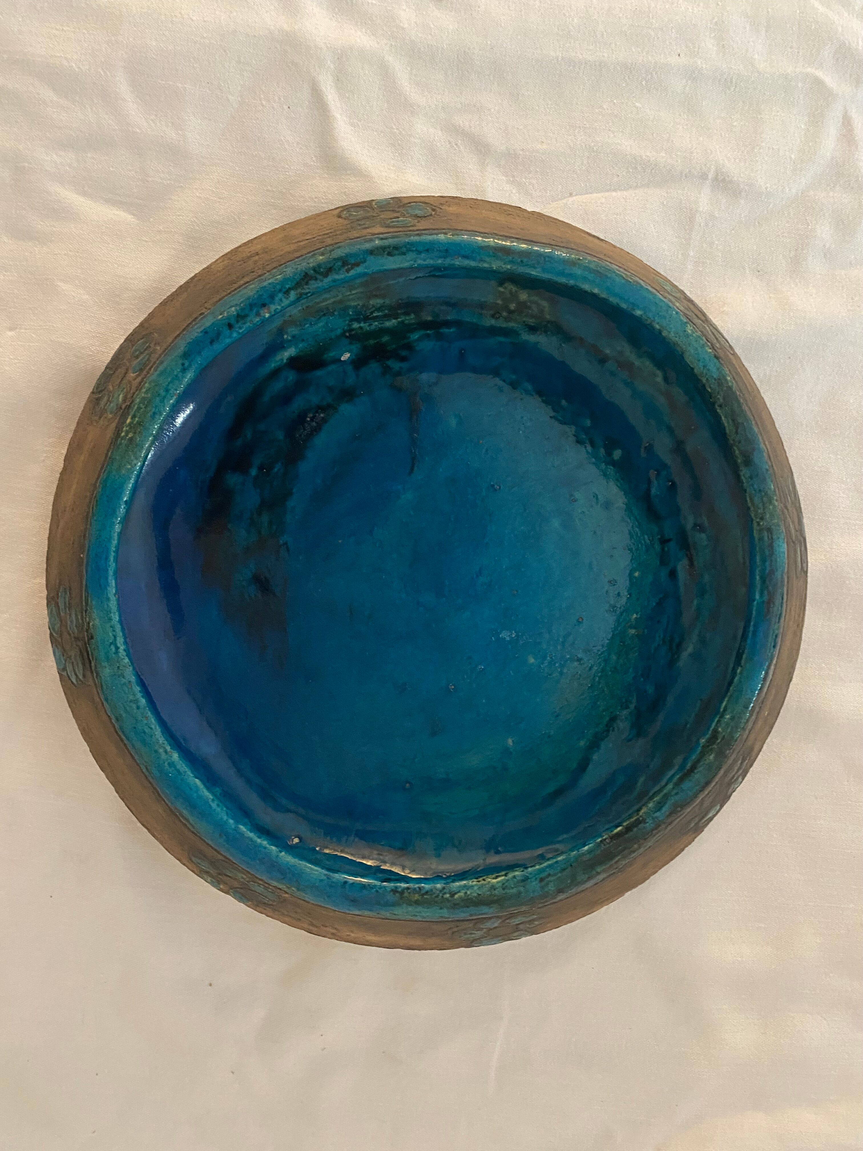 Blue and grey ceramic pottery dish