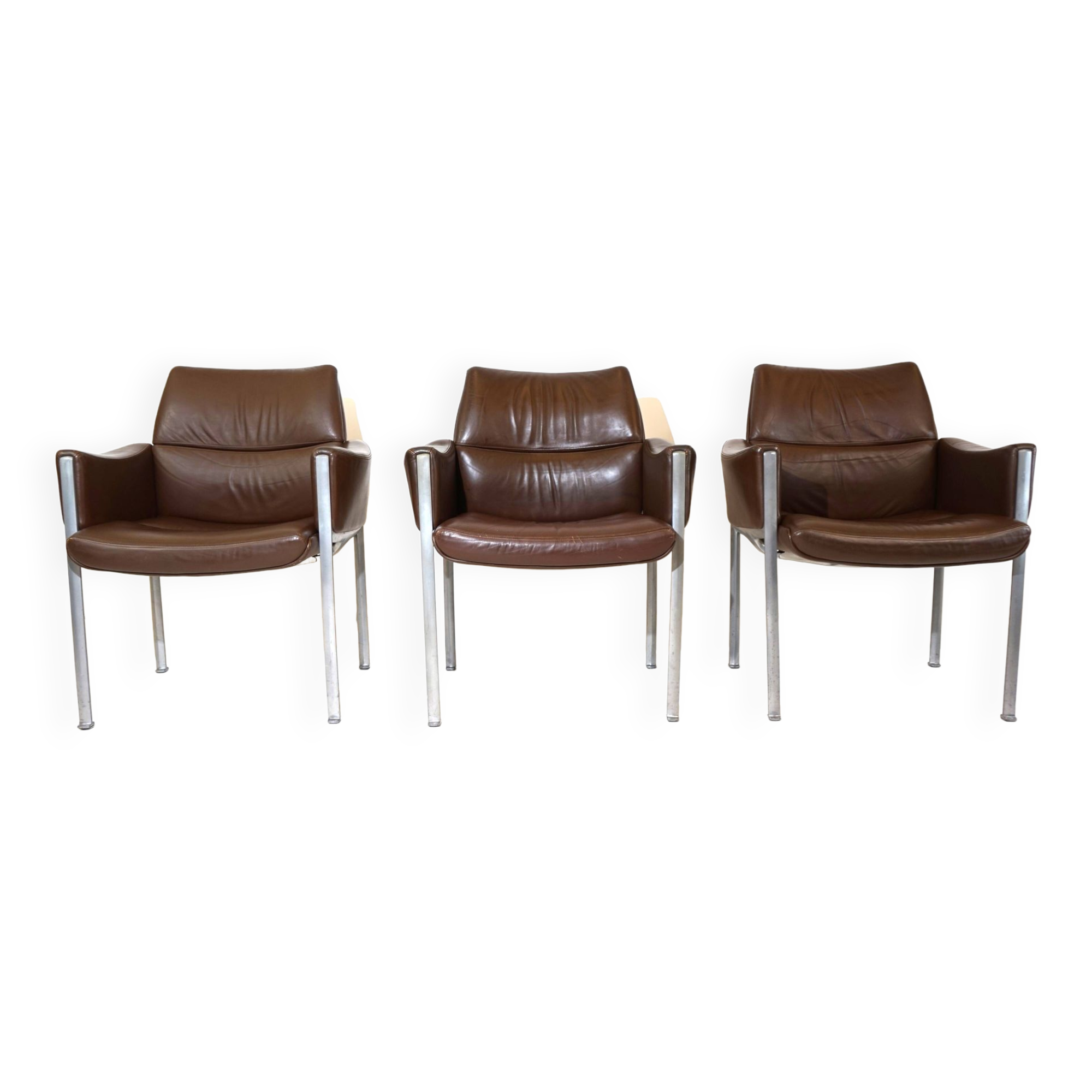 Röder Söhne Set of 3 leather office/dining room chairs by Miller Borgsen