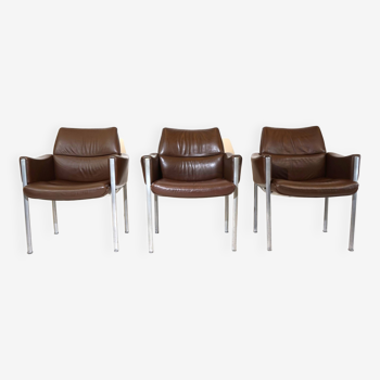Röder Söhne Set of 3 leather office/dining room chairs by Miller Borgsen
