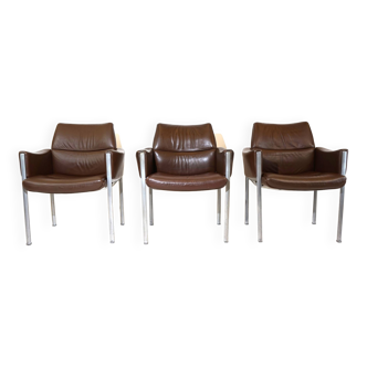 Röder Söhne Set of 3 leather office/dining room chairs by Miller Borgsen