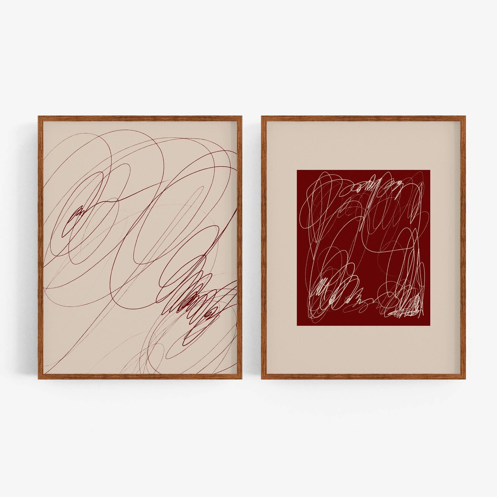 Abstract burgundy set of two, 50x70cm