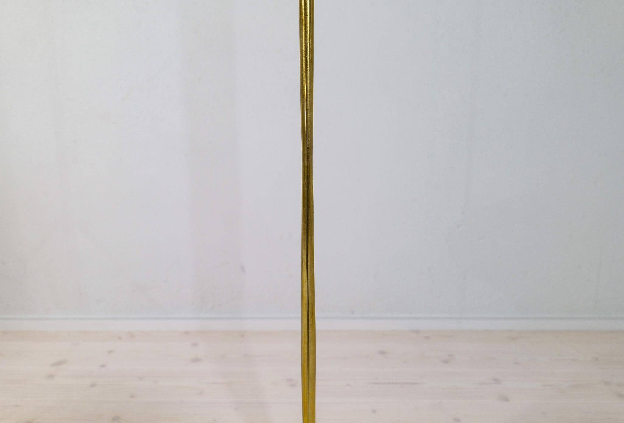 Modern mid-century brass floor lamp ASEA with round cotton shade, Sweden, 1960s
