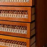 Wooden and rattan dresser