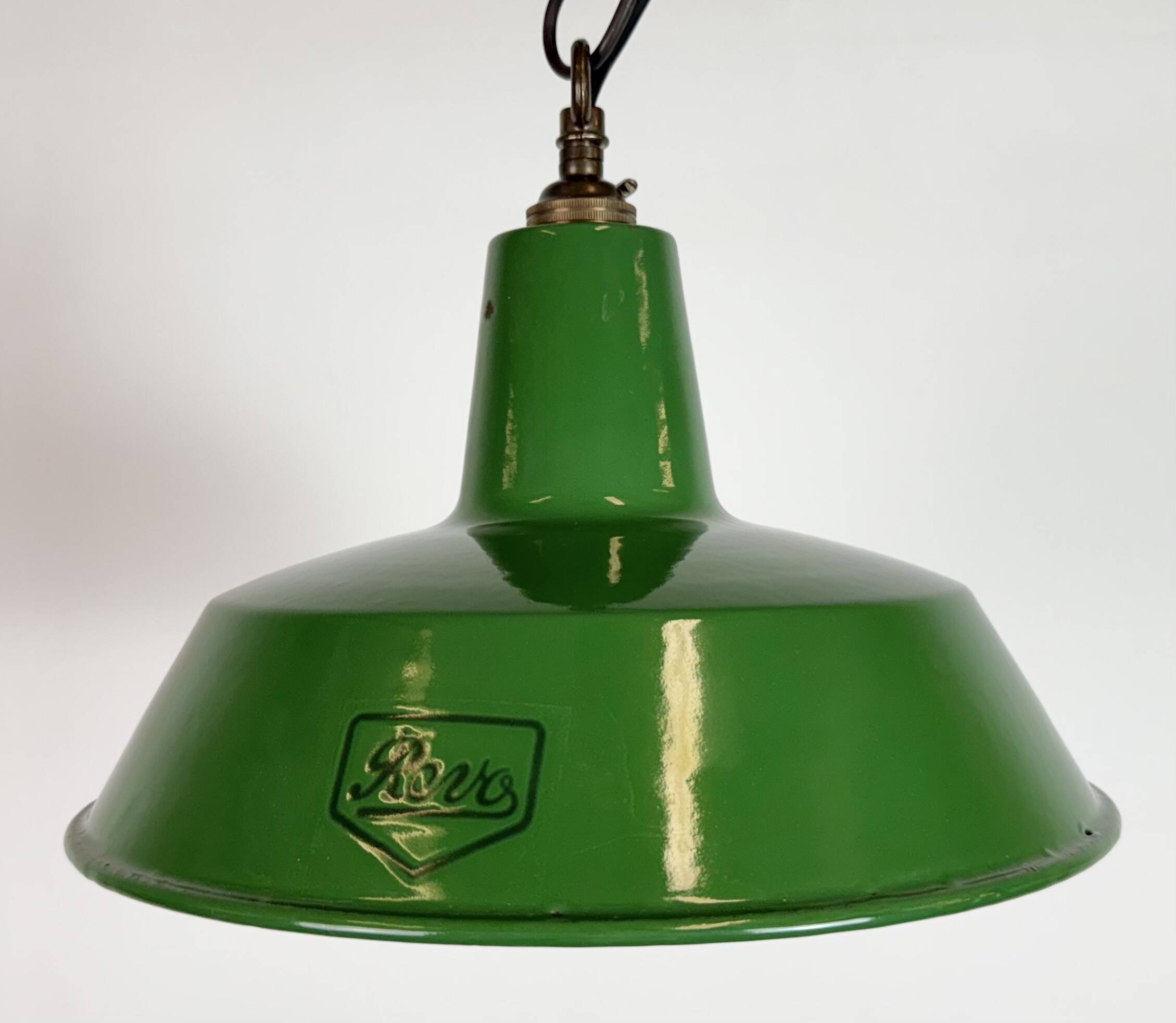 Industrial Green Enamel Factory Pendant Lamp from Revo, 1950s