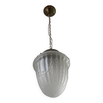 Lampe suspendue Art Déco en verre opale