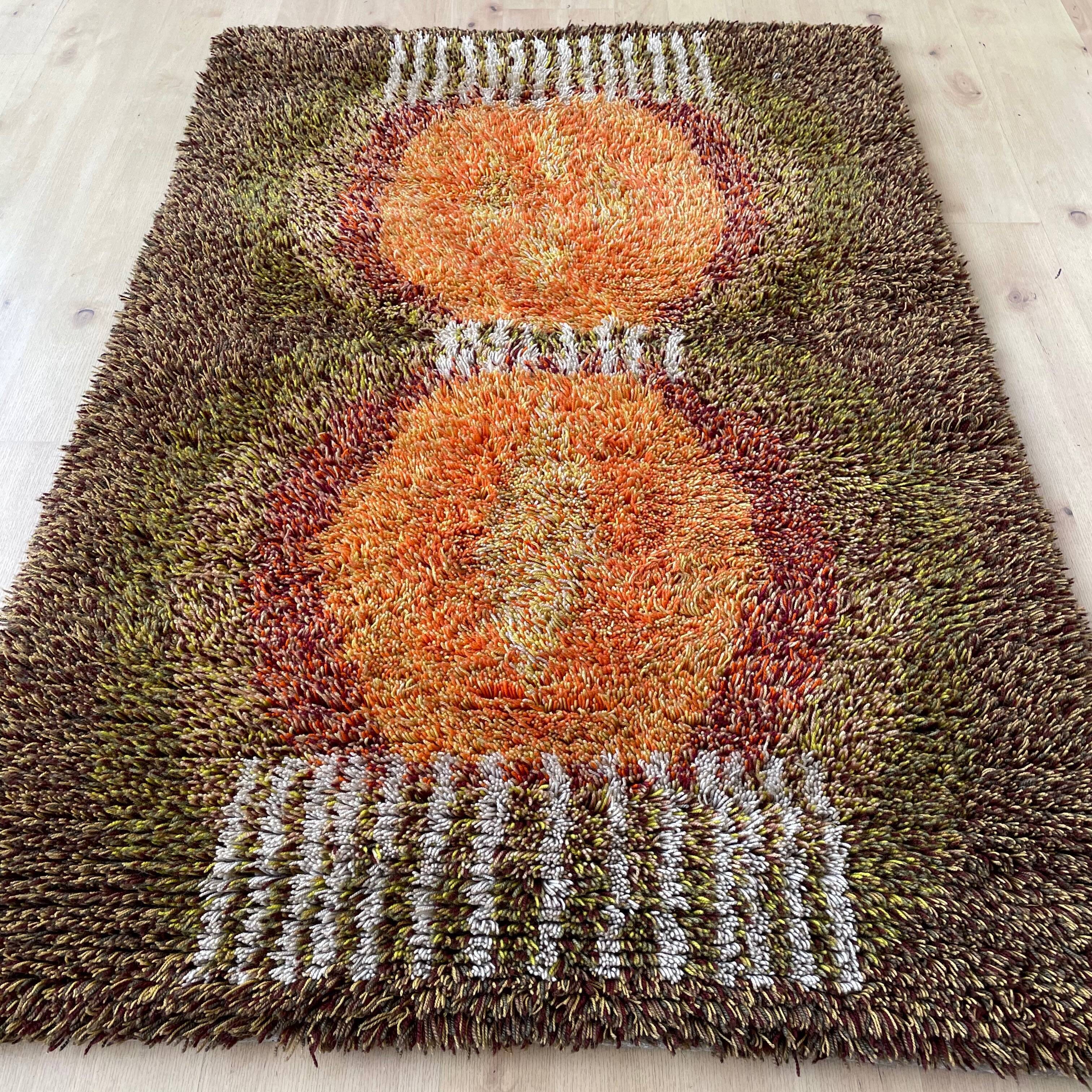 Original ABSTRACT Scandinavian High Pile Pop Art Rya Rug Carpet, Sweden, 1960s
