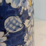 Porte parapluie octogonal en faïence bleue vintage
