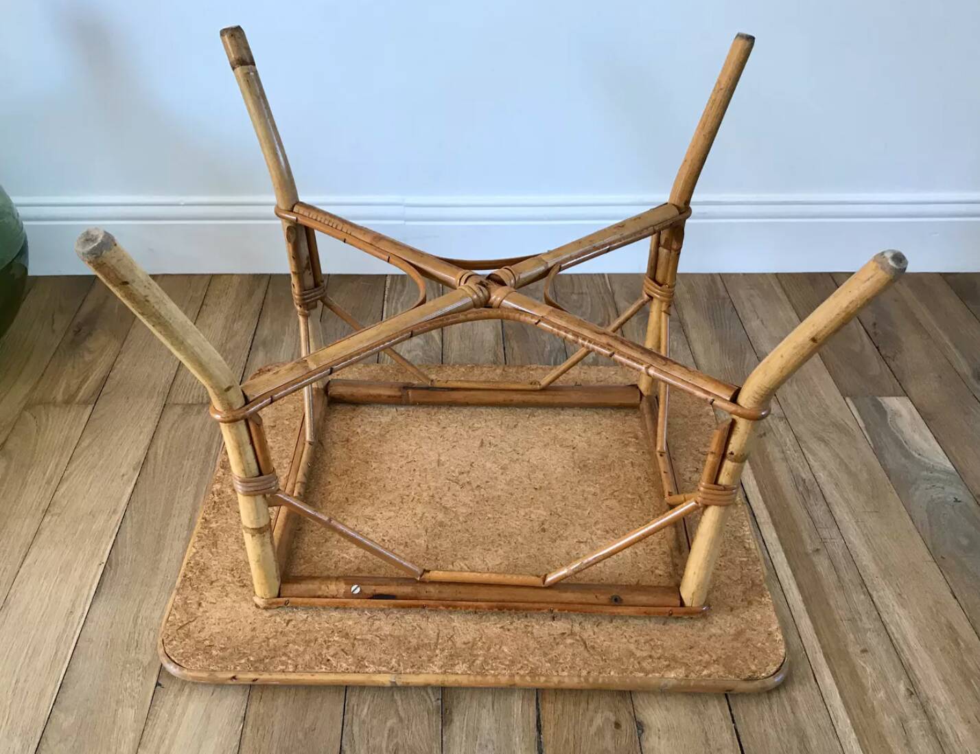 Table basse en rotin et bambou années 60