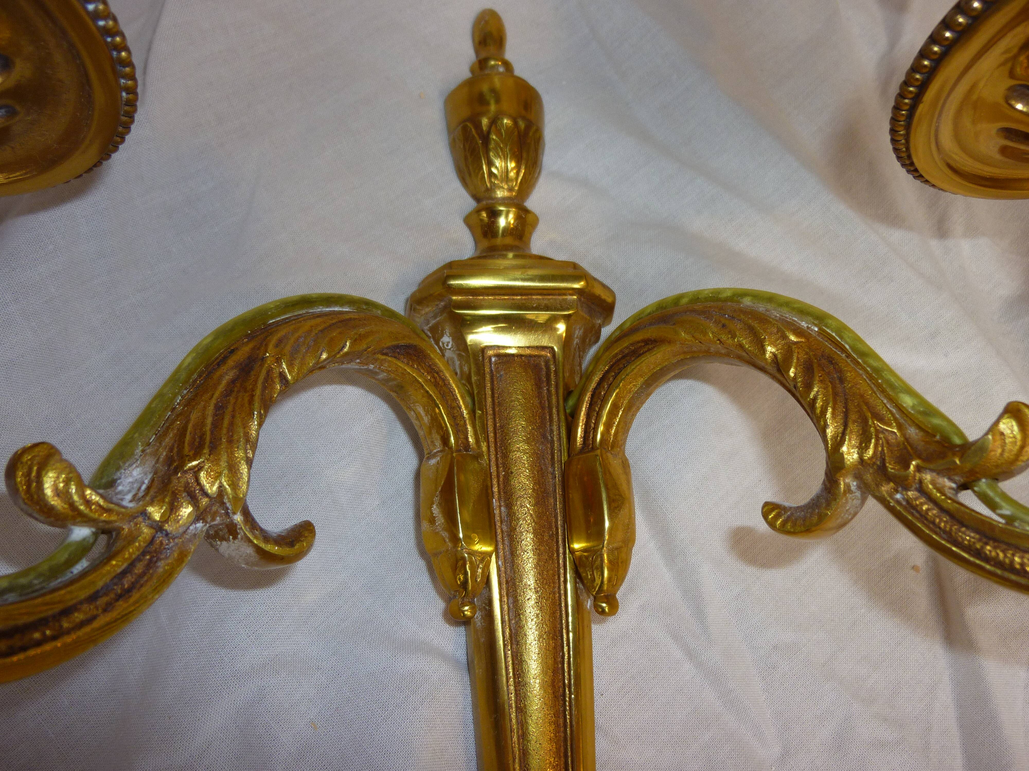 Pair of sconces Lucien Gau real brass