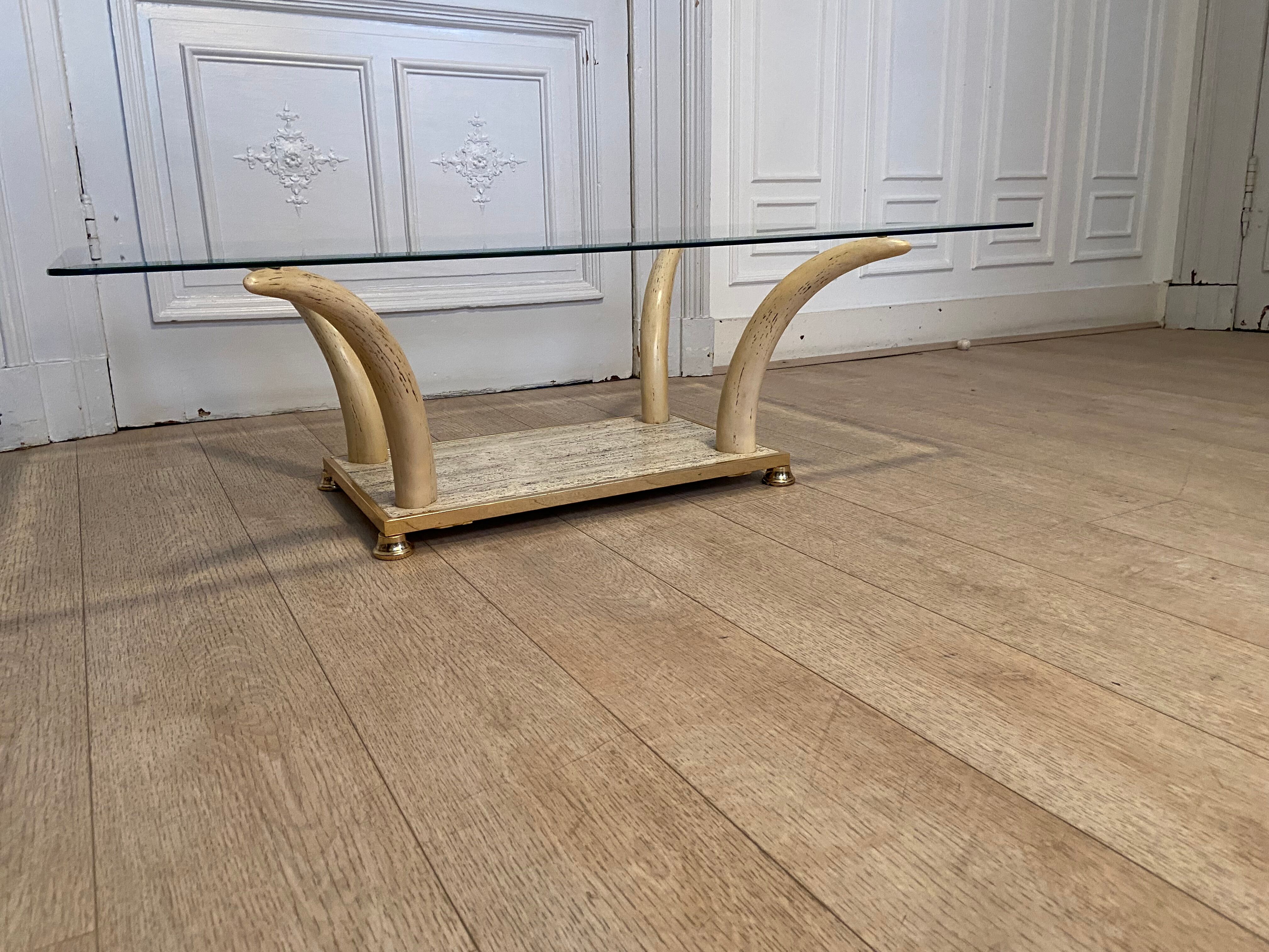 Table basse fausse défense d’éléphant, 1970s