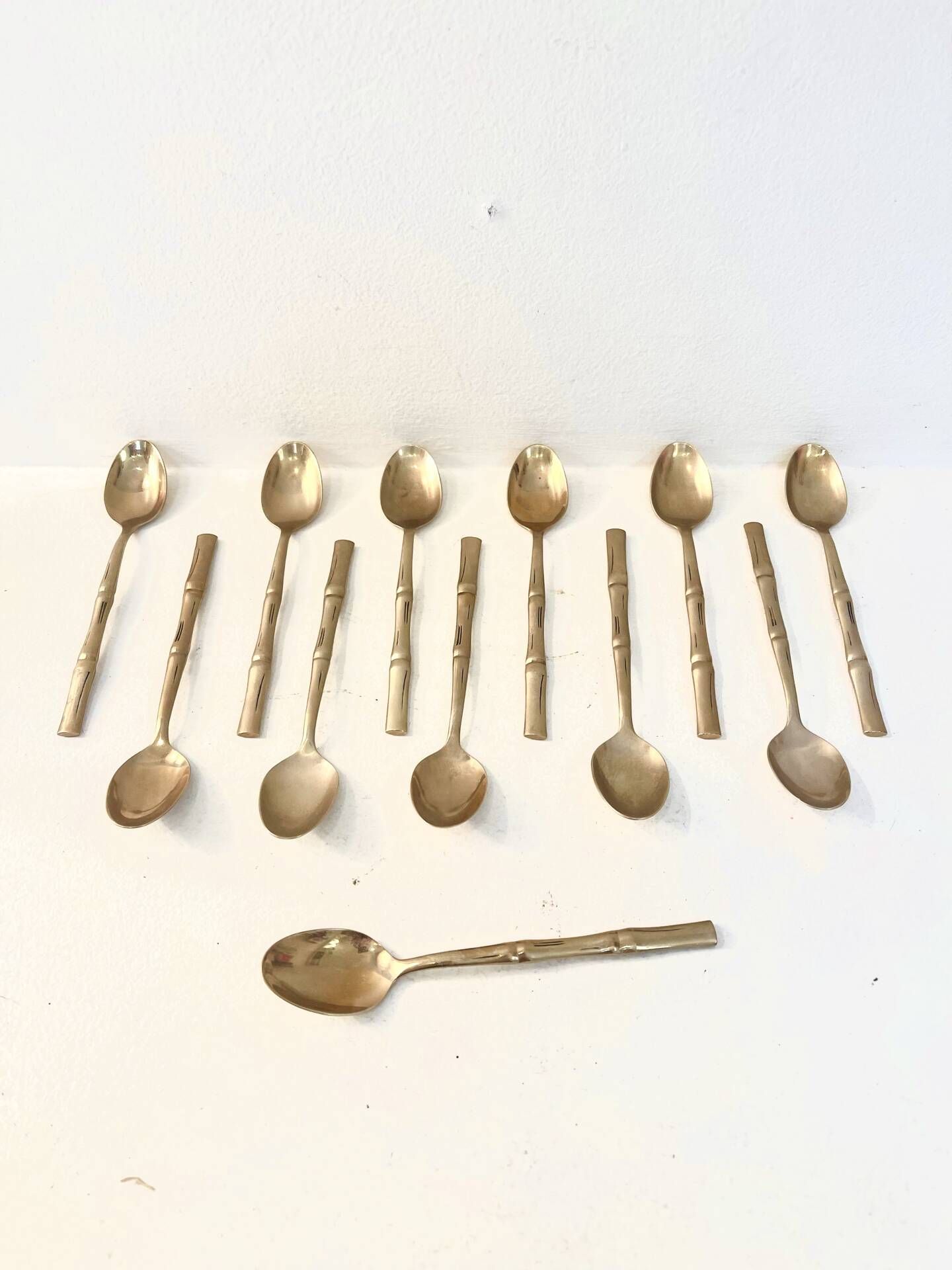 12 gold-plated brass teaspoons, Hollywood Regency – circa 1970