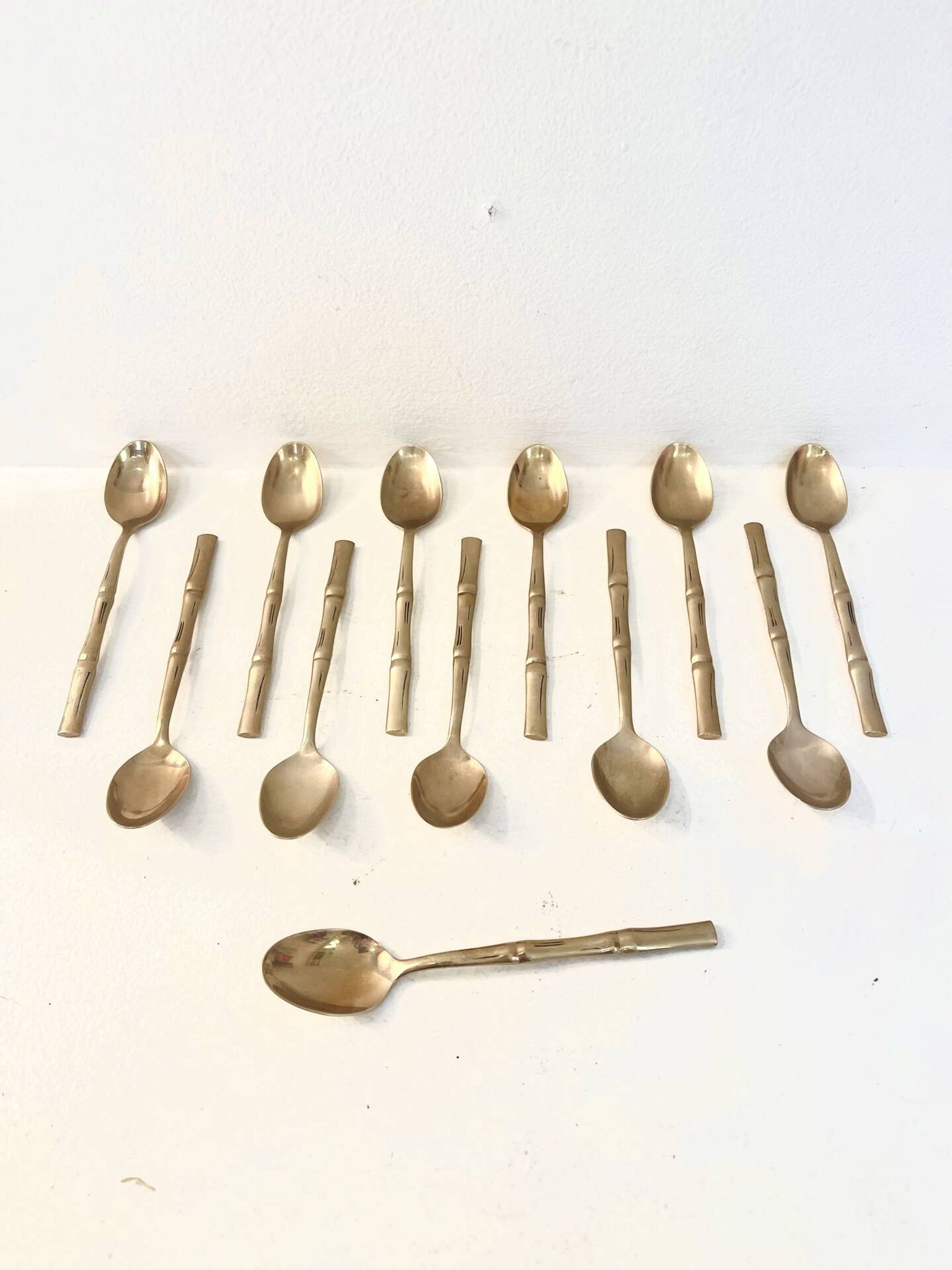 12 gold-plated brass teaspoons, Hollywood Regency – circa 1970