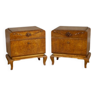 Early 20th Century Nightstands Veneered with Karelian Birch, 1950s, Set of 2