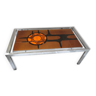 Metal and ceramic earthenware coffee table