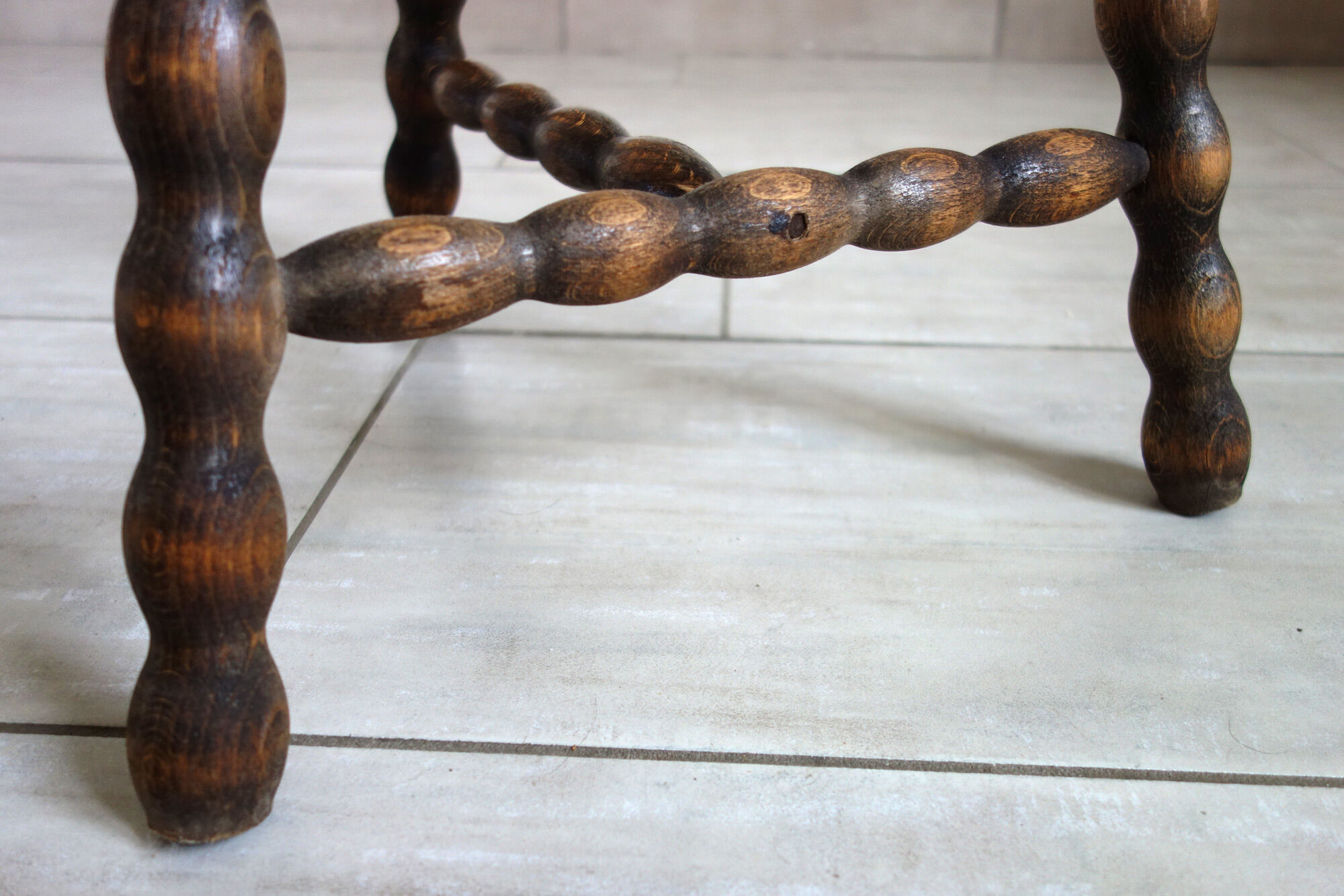 Wooden tripod stool half moon turned 60s