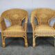 Ensemble de salon en rotin et osier italien des années 1950, quatre fauteuils et une table.