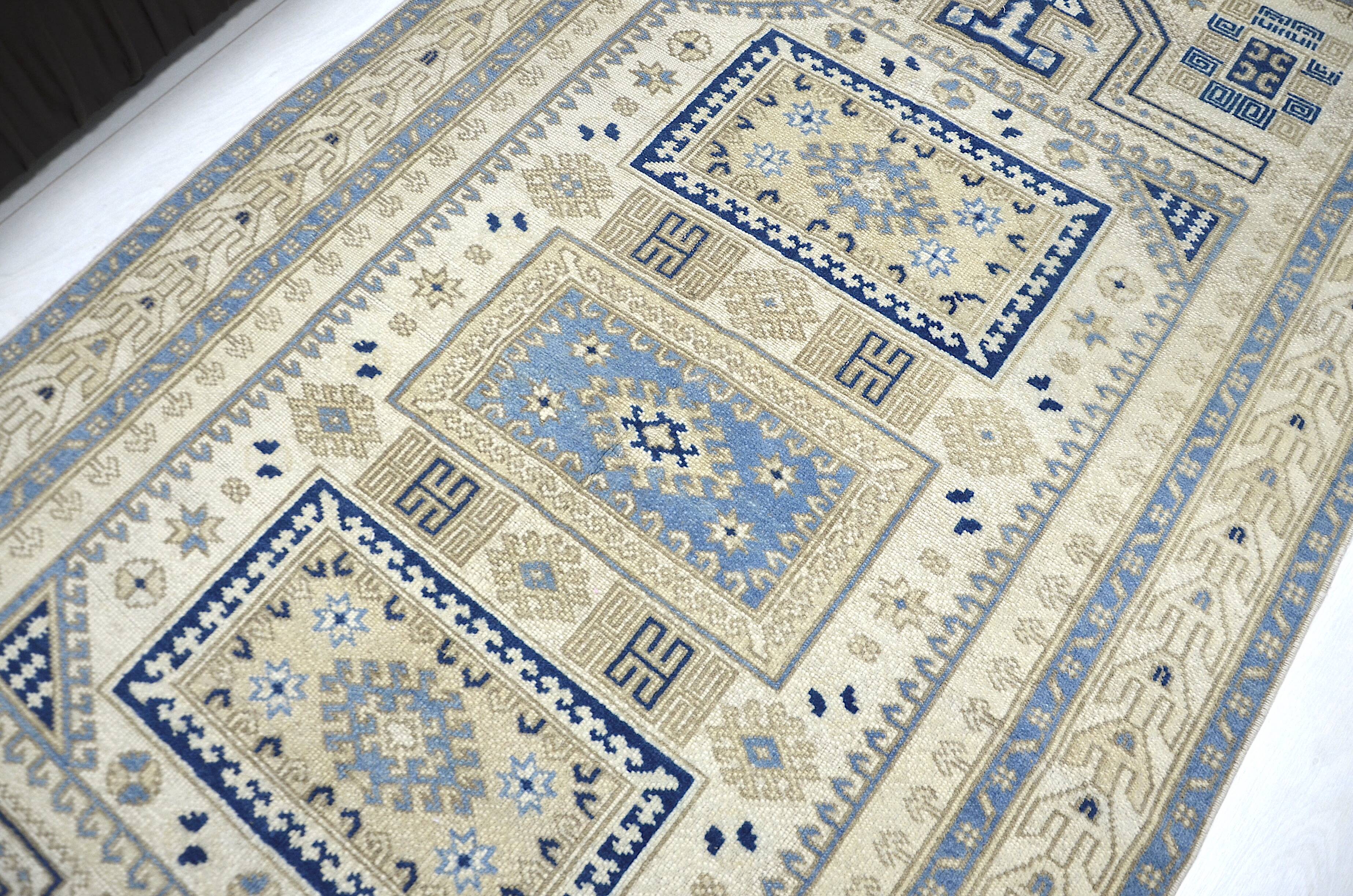 Beige & Blue Turkish Wool Rug sku 2290.