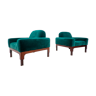 Pair of italian mid century green velvet armchairs