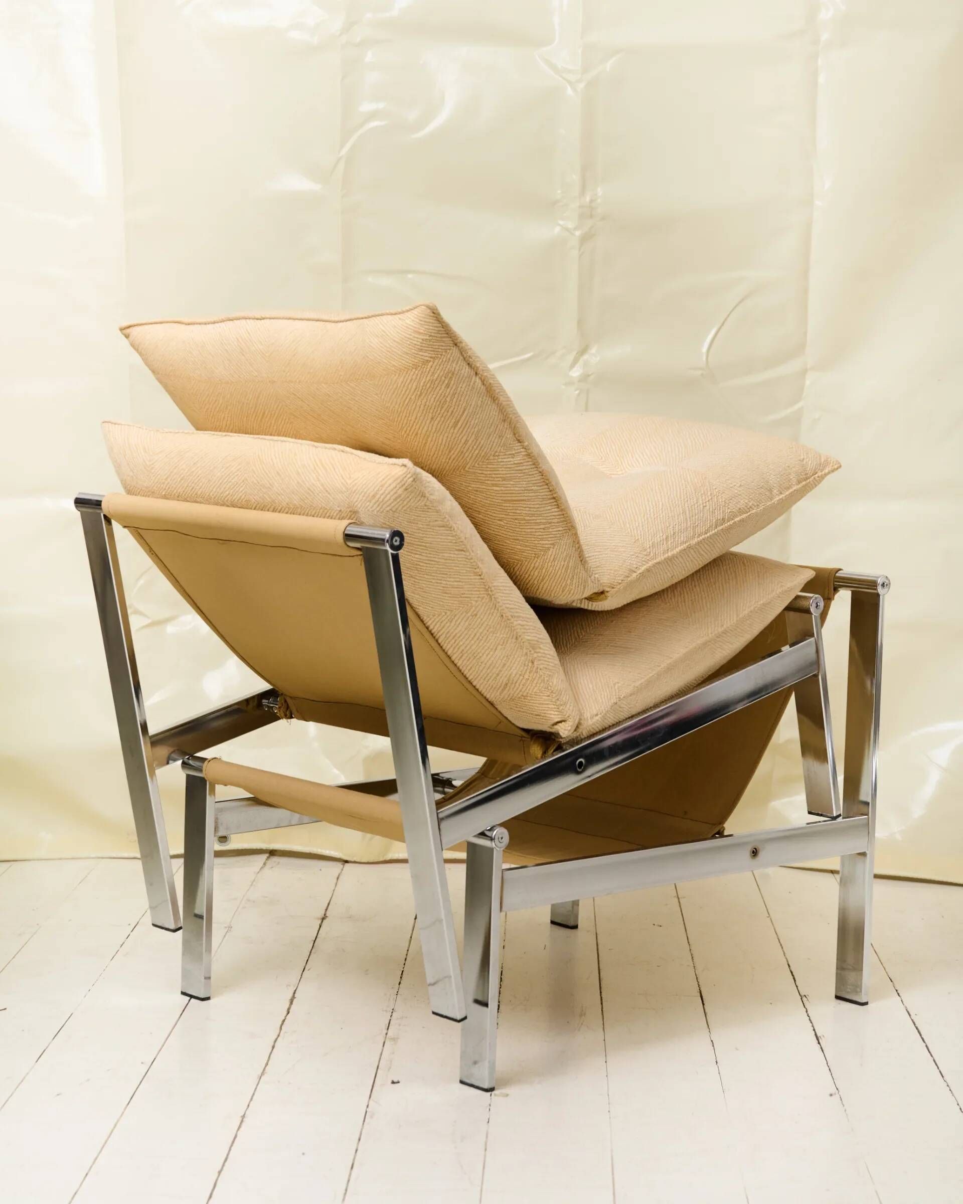 Beige armchair with chrome frame (1 of 2), Italy, 1980s