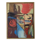 Peintures à l'huile vintage abstraites sur toile "Simfoni", signées par Henny, 1967