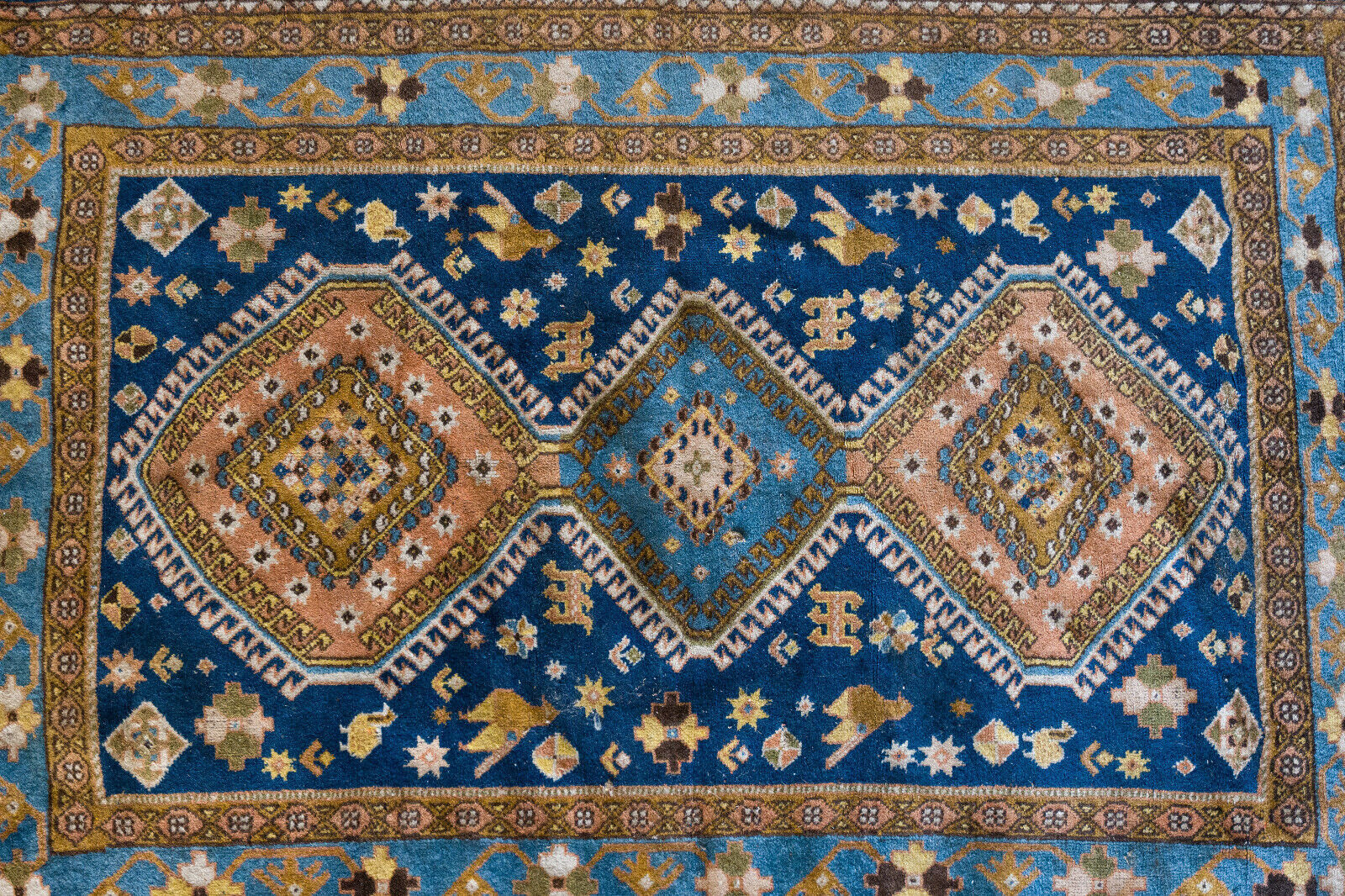 Oriental carpet 152 x 110 cm Blue background Handmade XXth