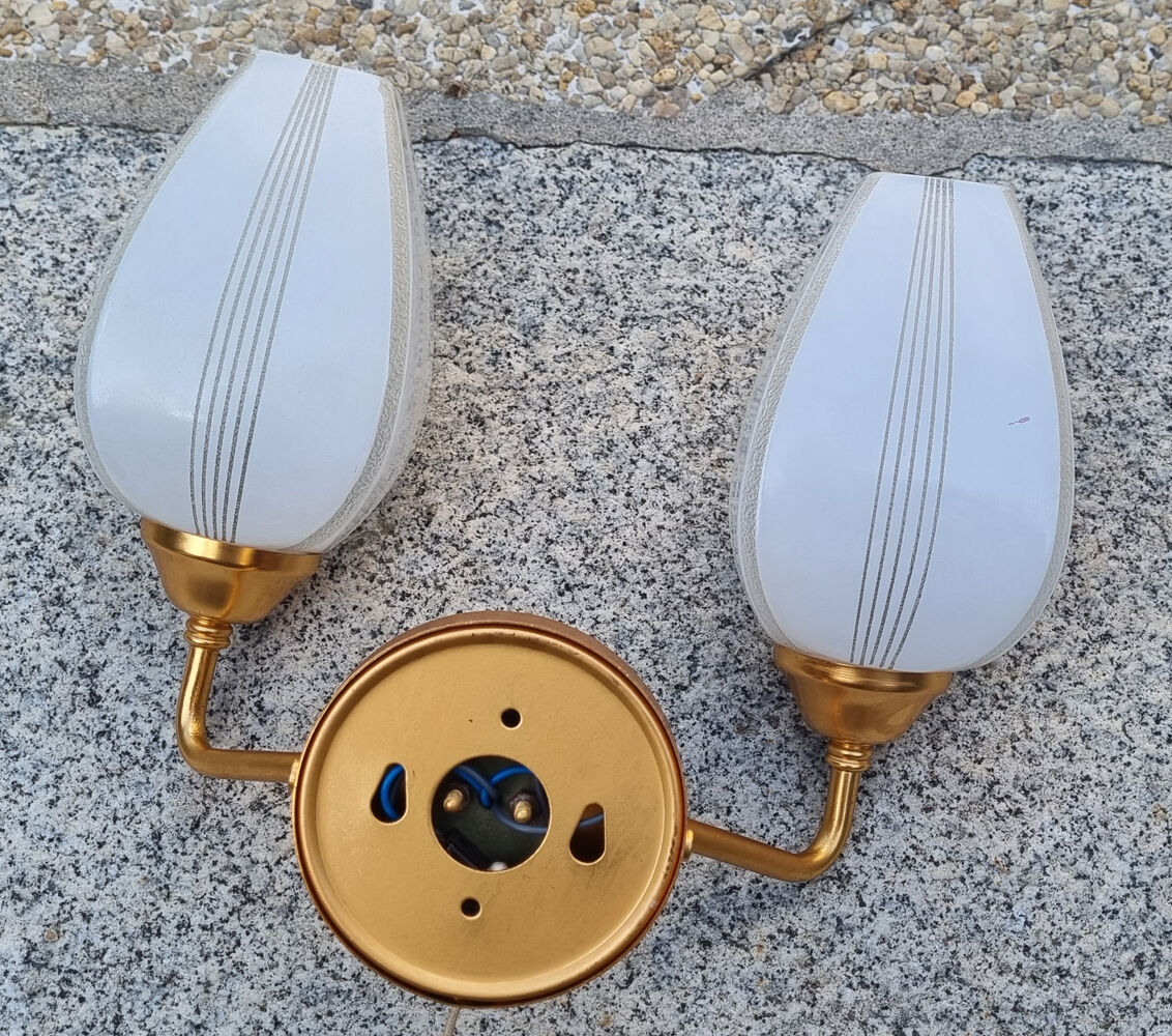 Pair of double wall lamps, tulips, Arlus edition, Paris, circa 50s
