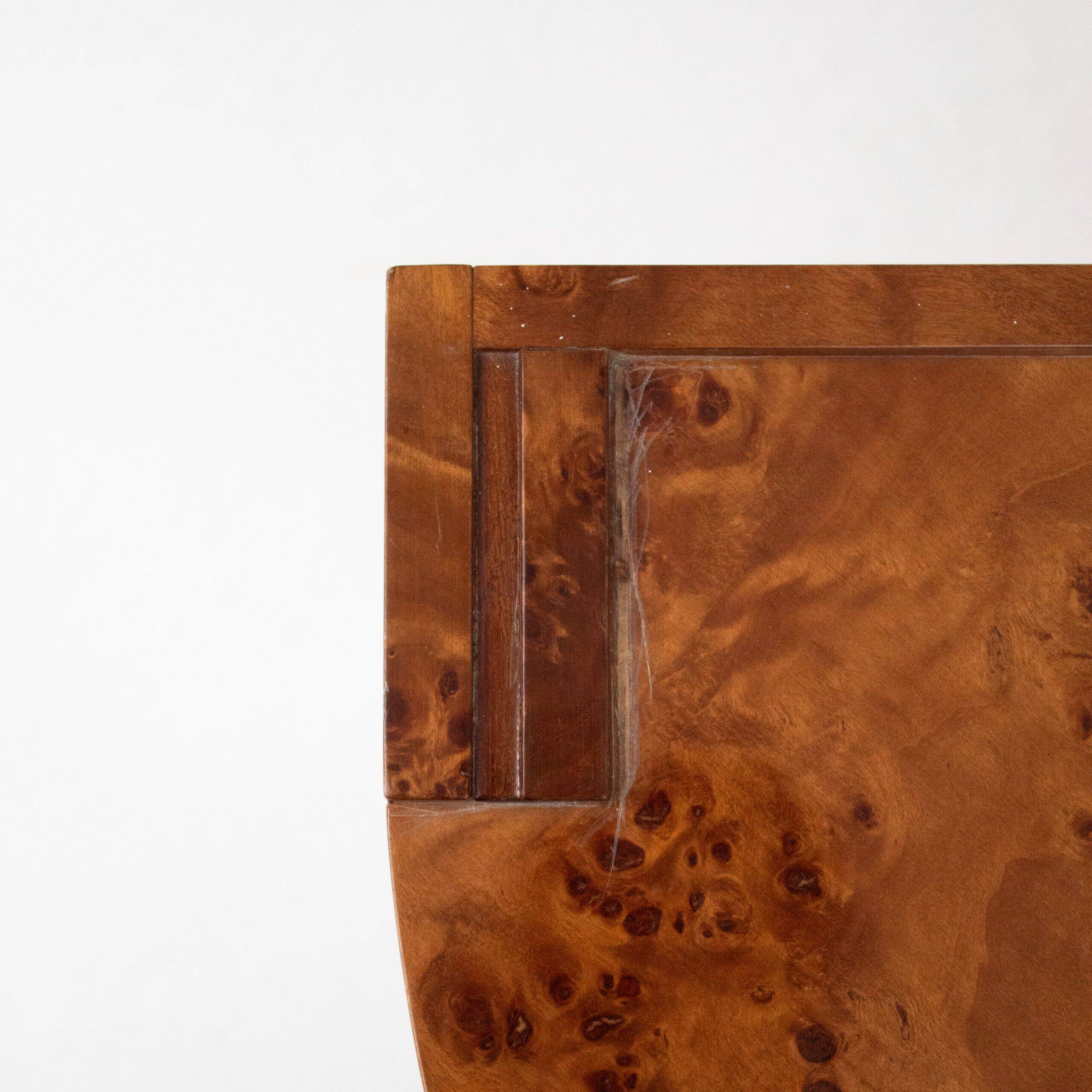 Pair of half-moon cabinets in burl wood