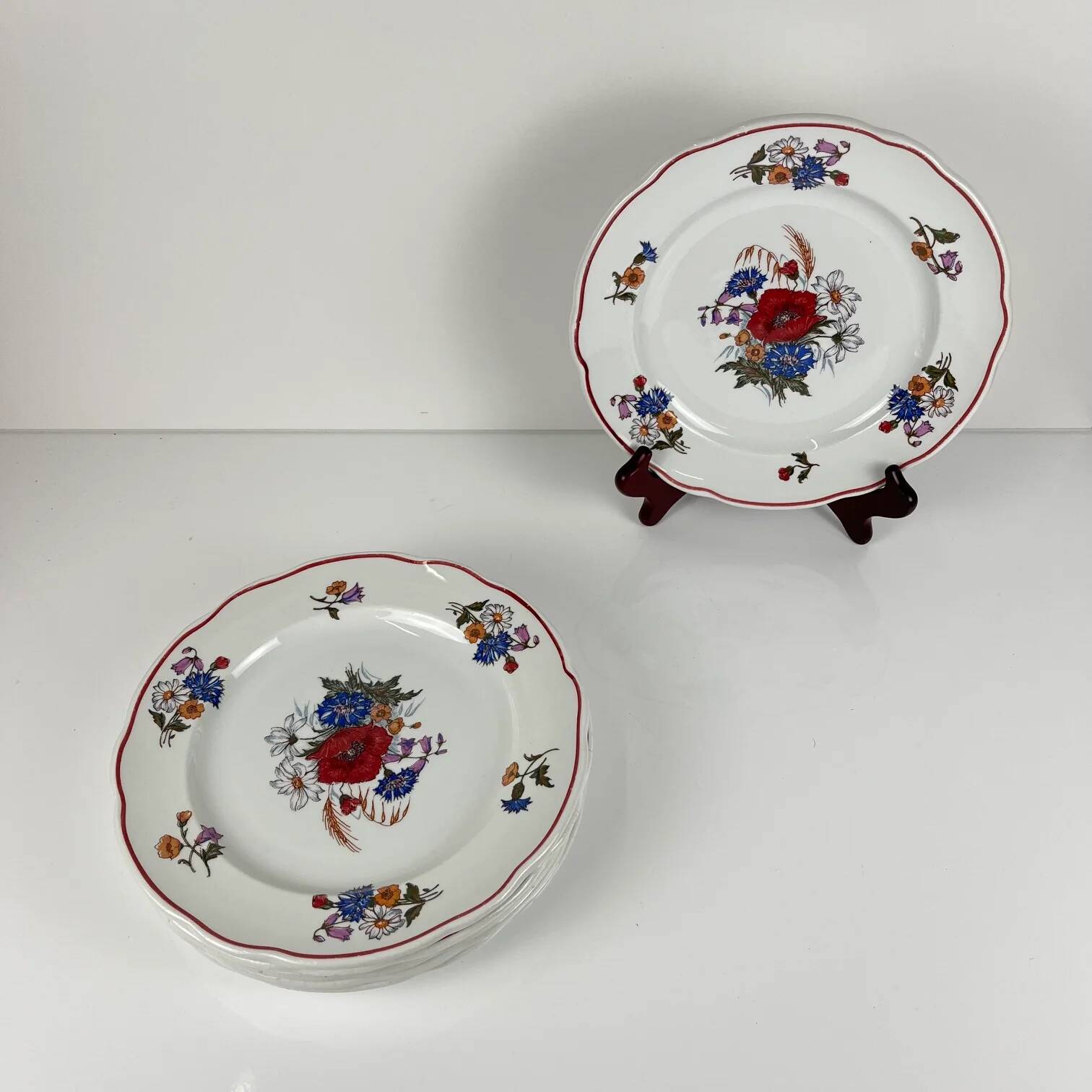 Set of 6 flat plates "Agreste", Sarreguemines, late 20th century, Pyroblan