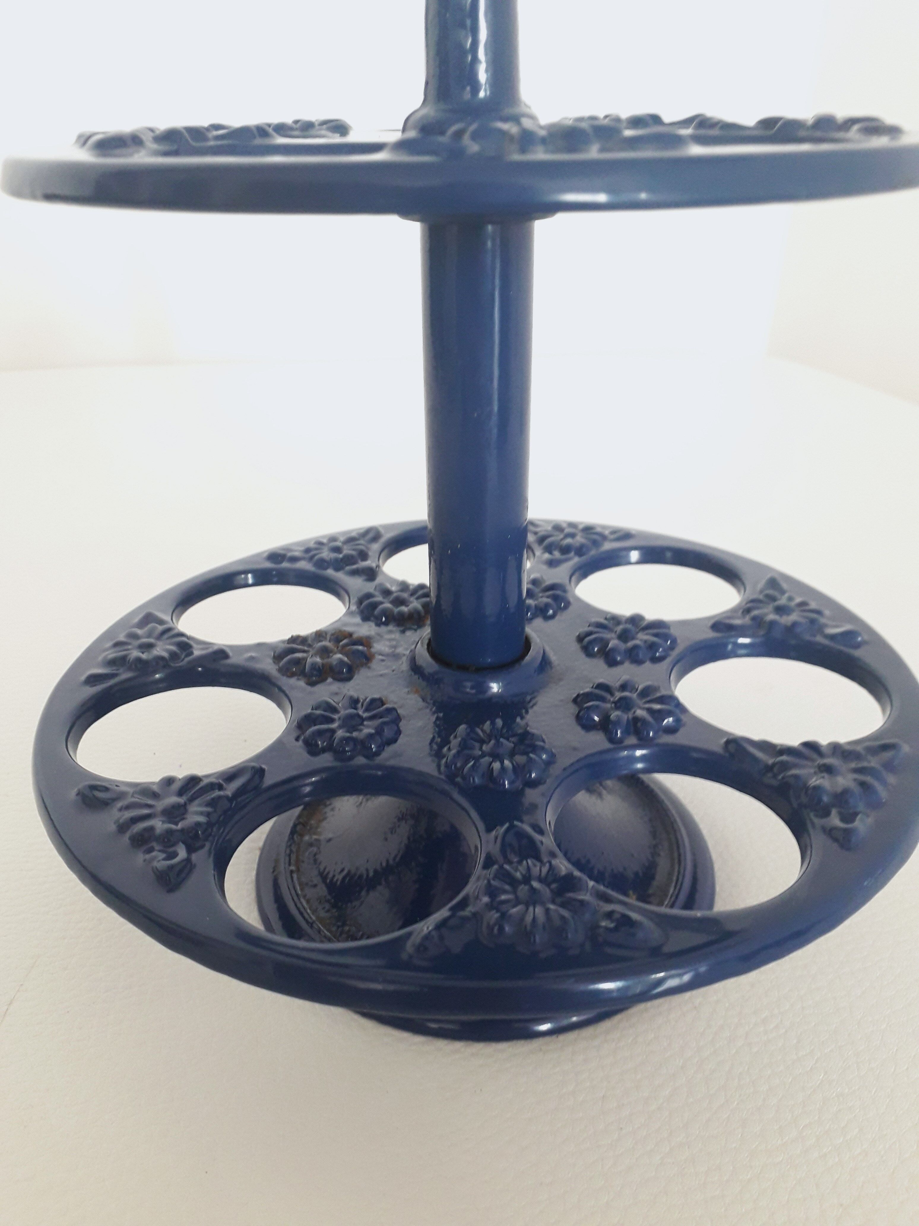 Vintage egg holder - Midnight blue enamelled cast iron - 1960