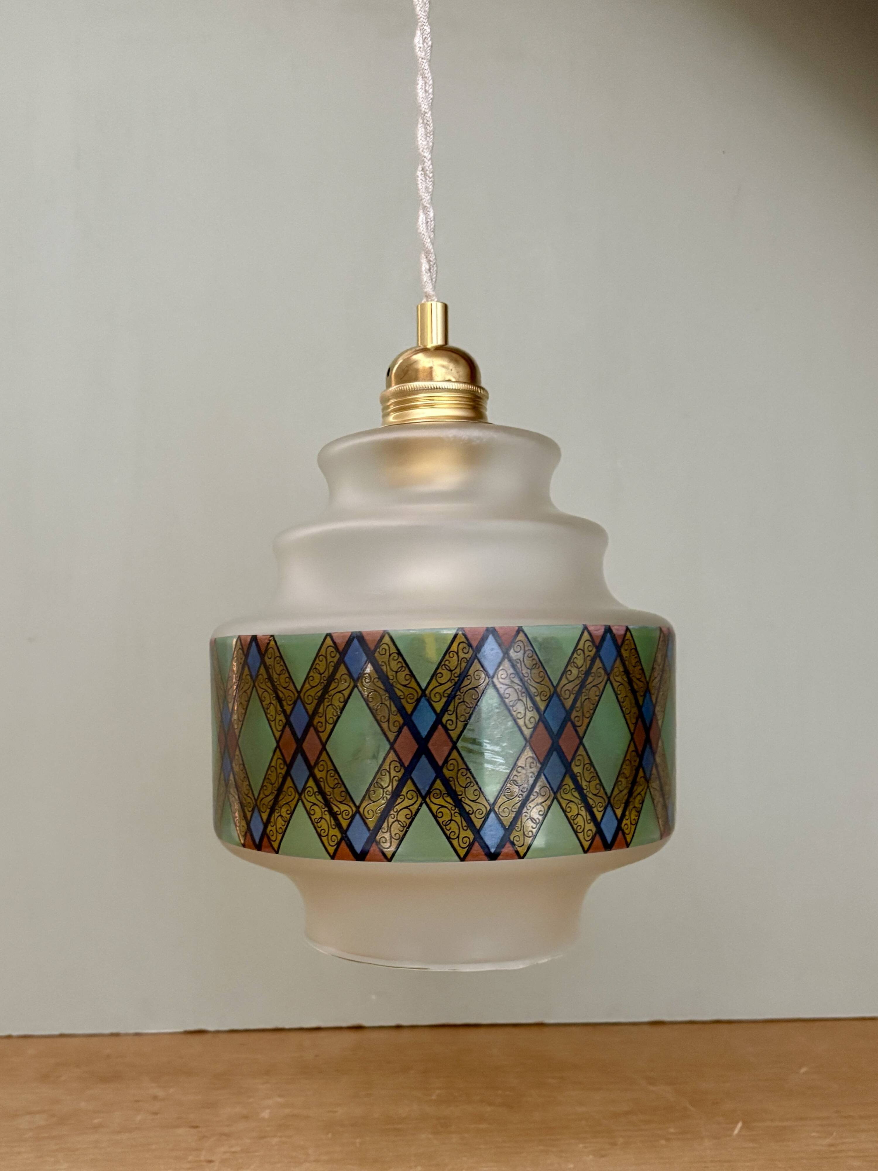 Vintage stained glass globe pendant light