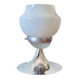 Vintage globe lamp in white opaline glass and chrome metal.