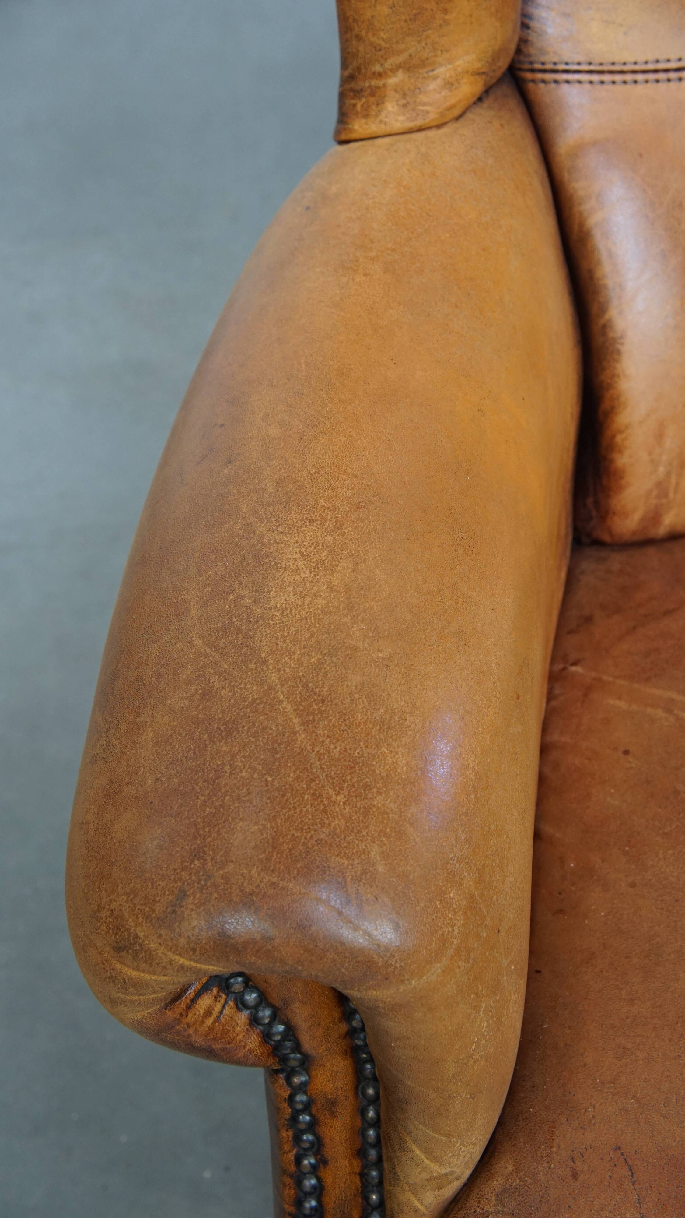 Vintage Wingback Chair Made from Sheepskin Leather