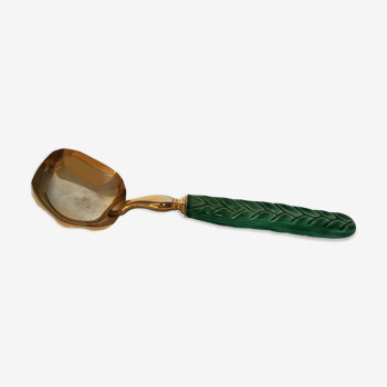 Dessert spoon in vermeil and green ceramic handle