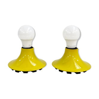 Pair of teti yellow wall lamps by vico magistretti for artemide, 1960
