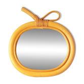 Miroir pomme en bois et rotin
