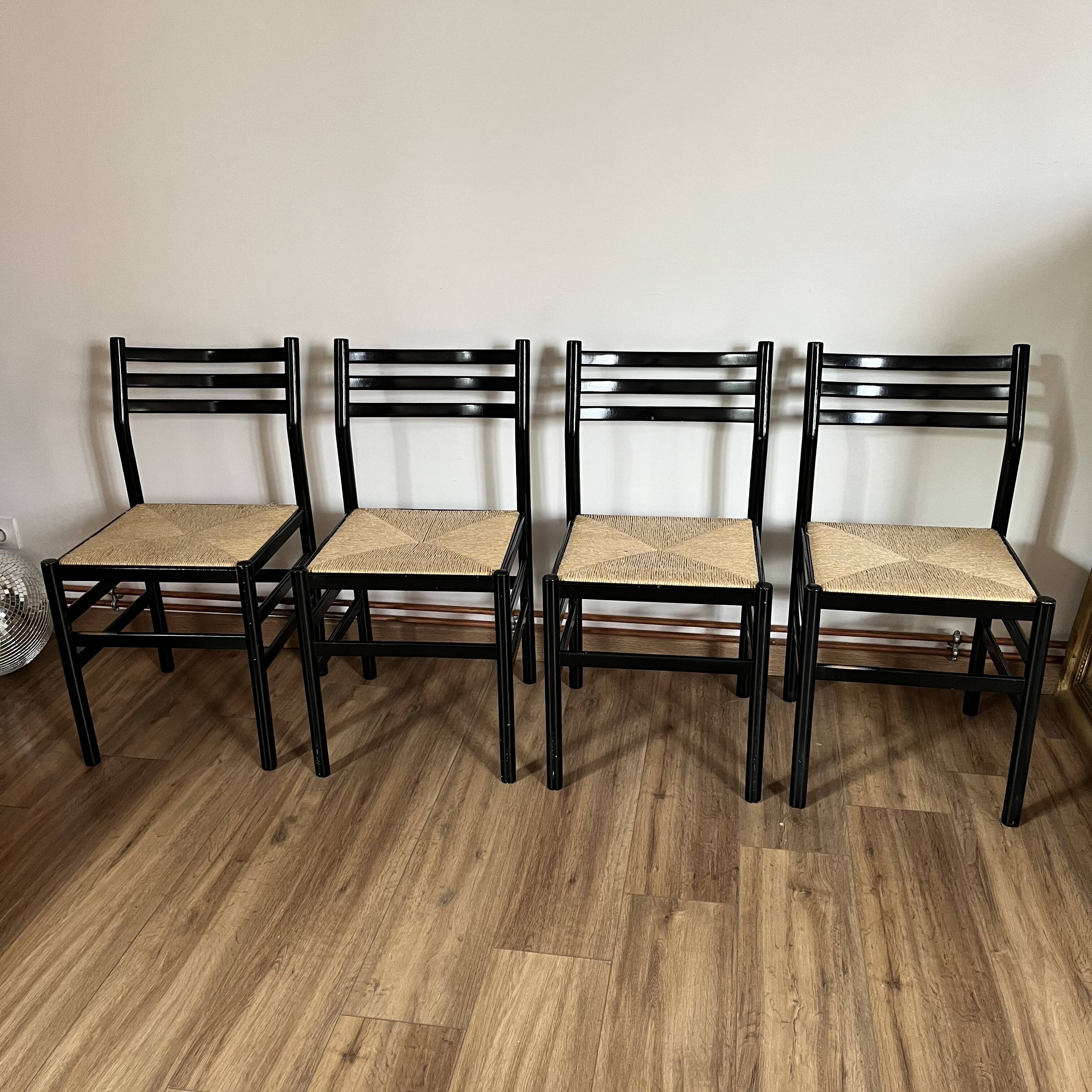 Set of 4 Italian black chairs 1970s