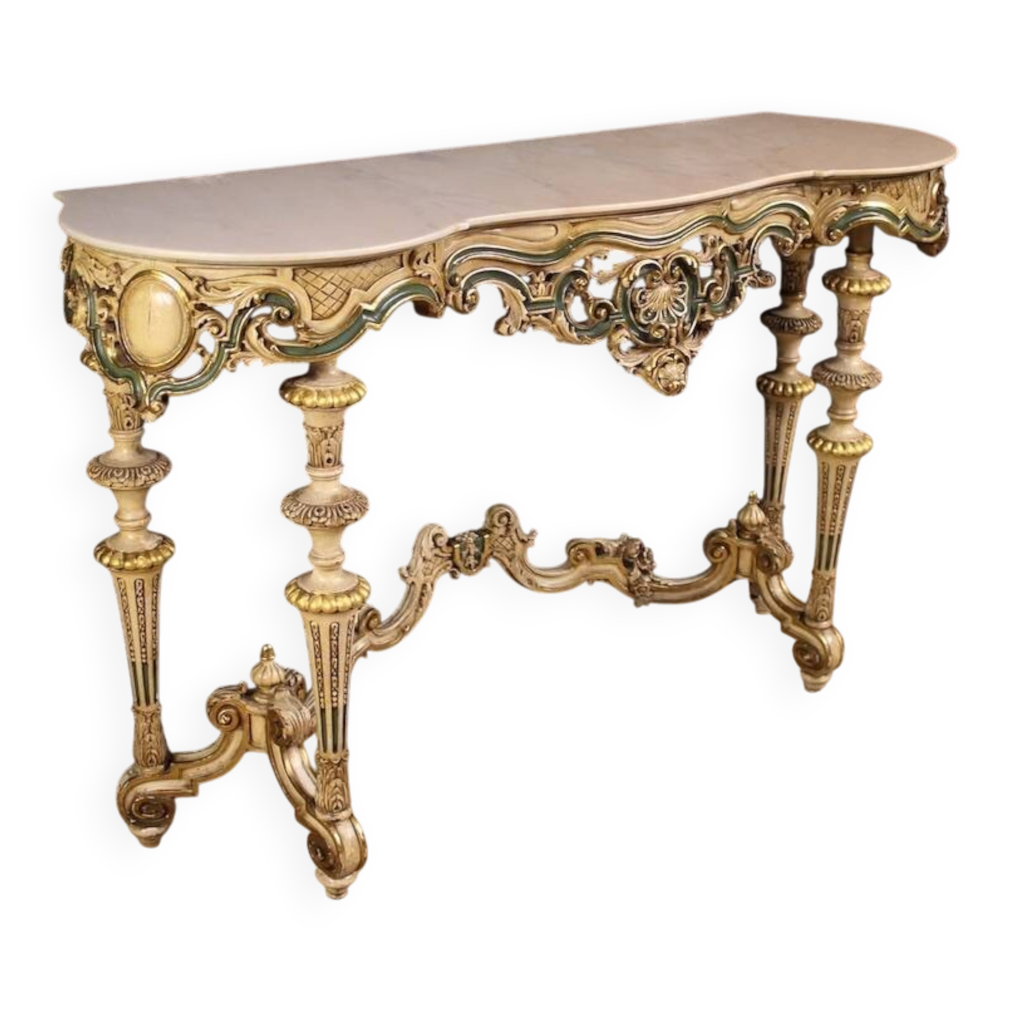 Console laquée et dorée italienne de style éclectique du 20e siècle
