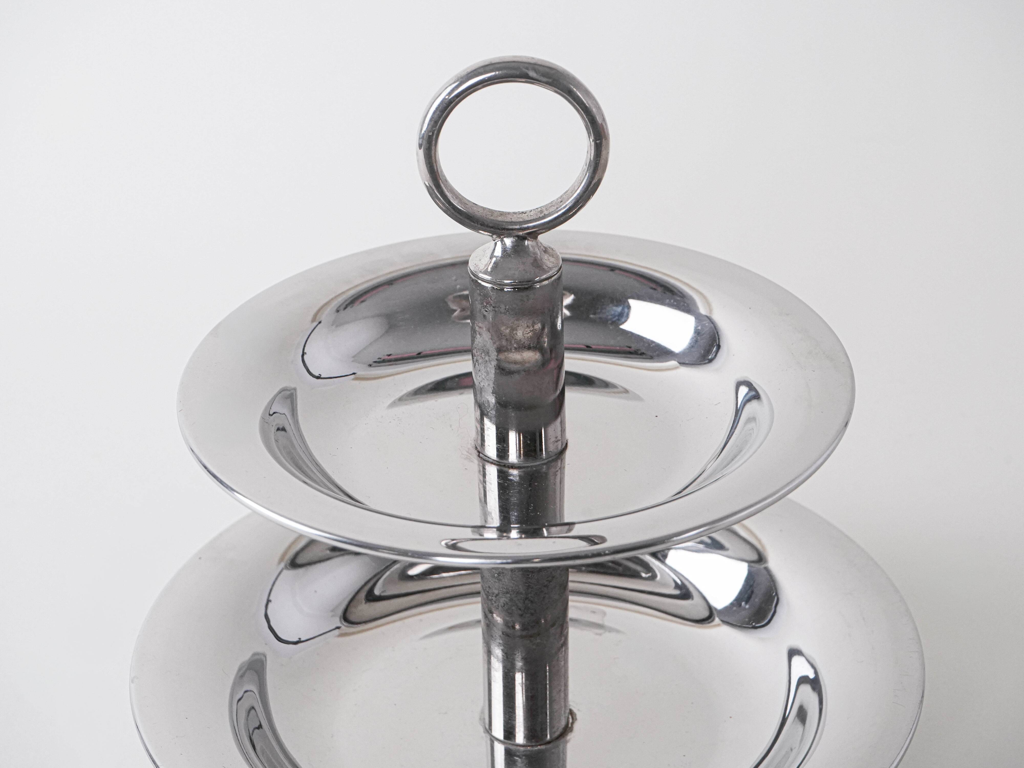 Two-tier steel cake stand, Italian design, 1980s, made in Italy