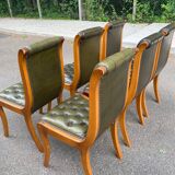 6 English Chesterfield chairs, 20th century, olive green leather