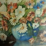 Tableau peinture nature morte fleurs signé Peyrinaud cadre bois
