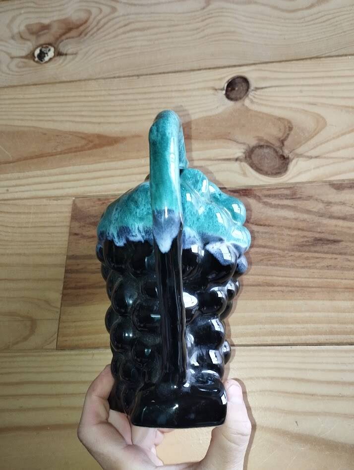 Vintage Vallauris jug in ceramic barbotine with grape decoration – 1950s