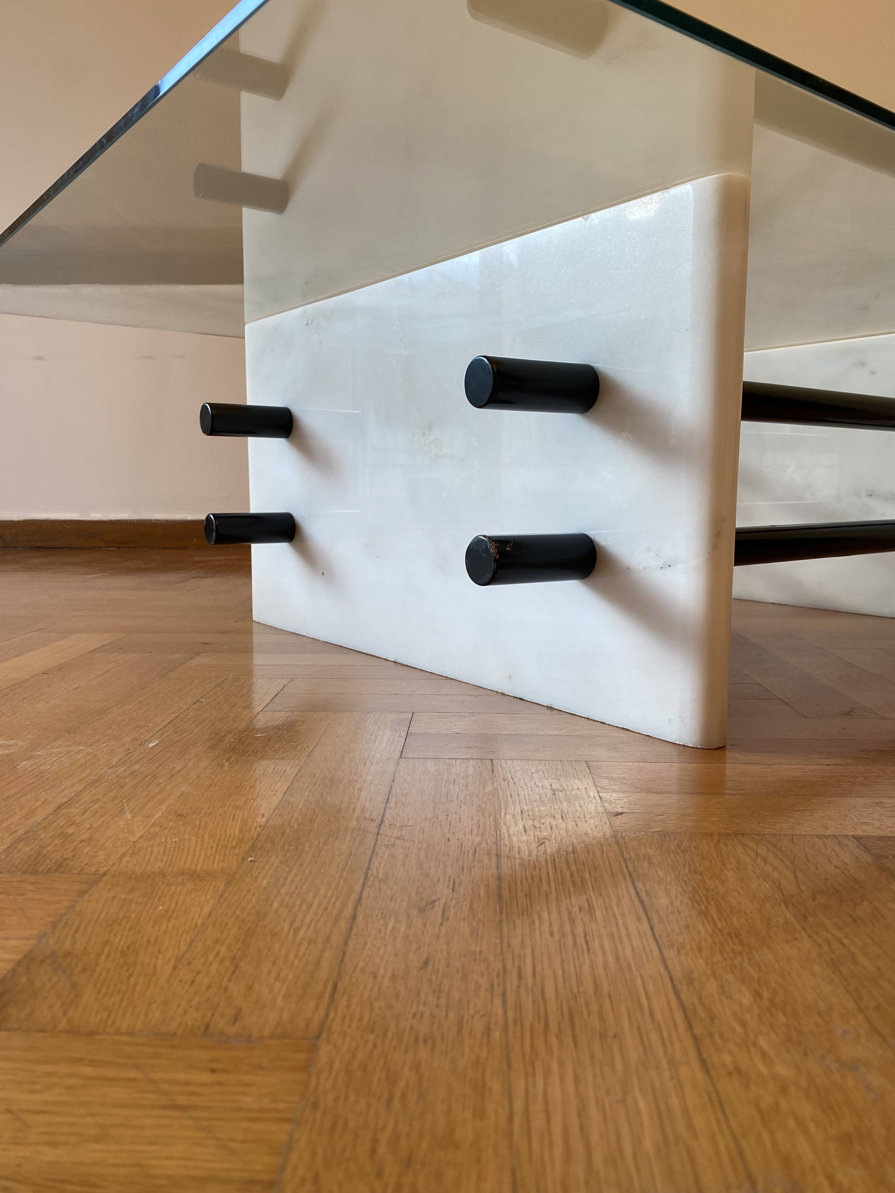 1980s White Marble Rectangular Coffee Table Postmodern Glass
