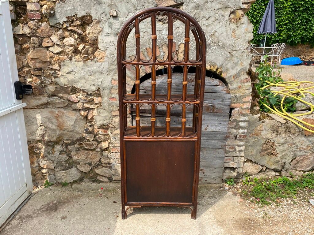 Shelves library in rattan and vintage cannage 70s
